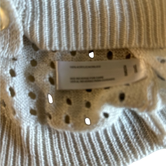 NWT Cream Crochet Knit Mesh Button-Up Short Sleeve Sweater Cardigan Size L - Picture 5 of 9